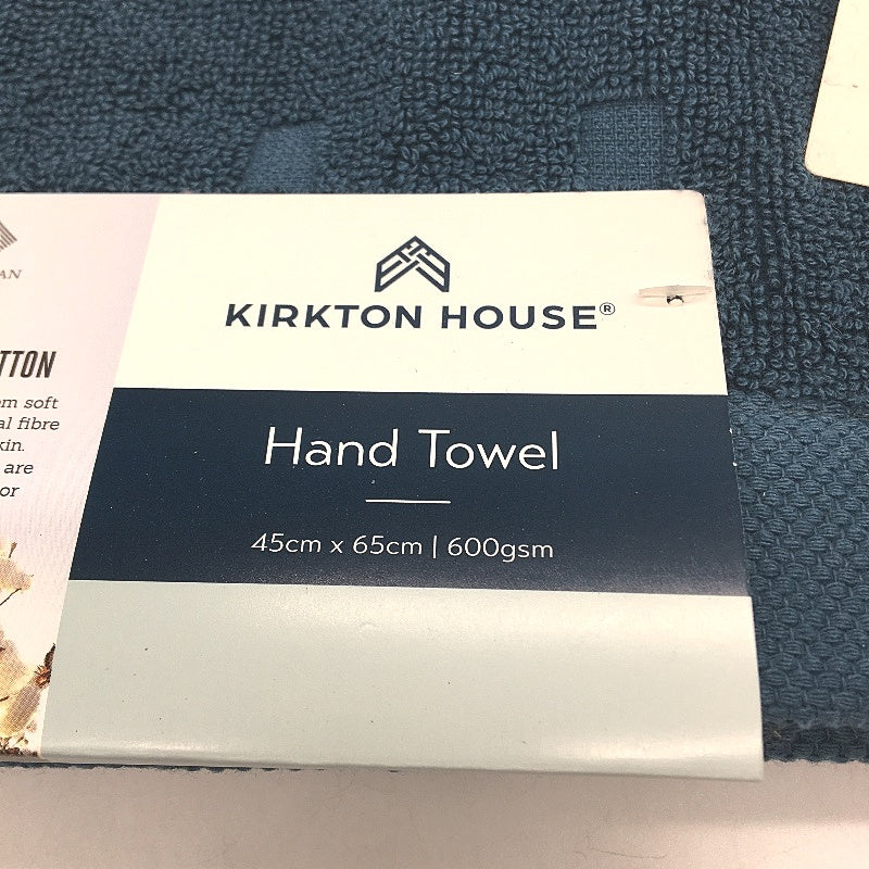 Kirkton House 5Pce Steel Blue Square Patterned HandTowel & 4 FaceWasher Pack NEW