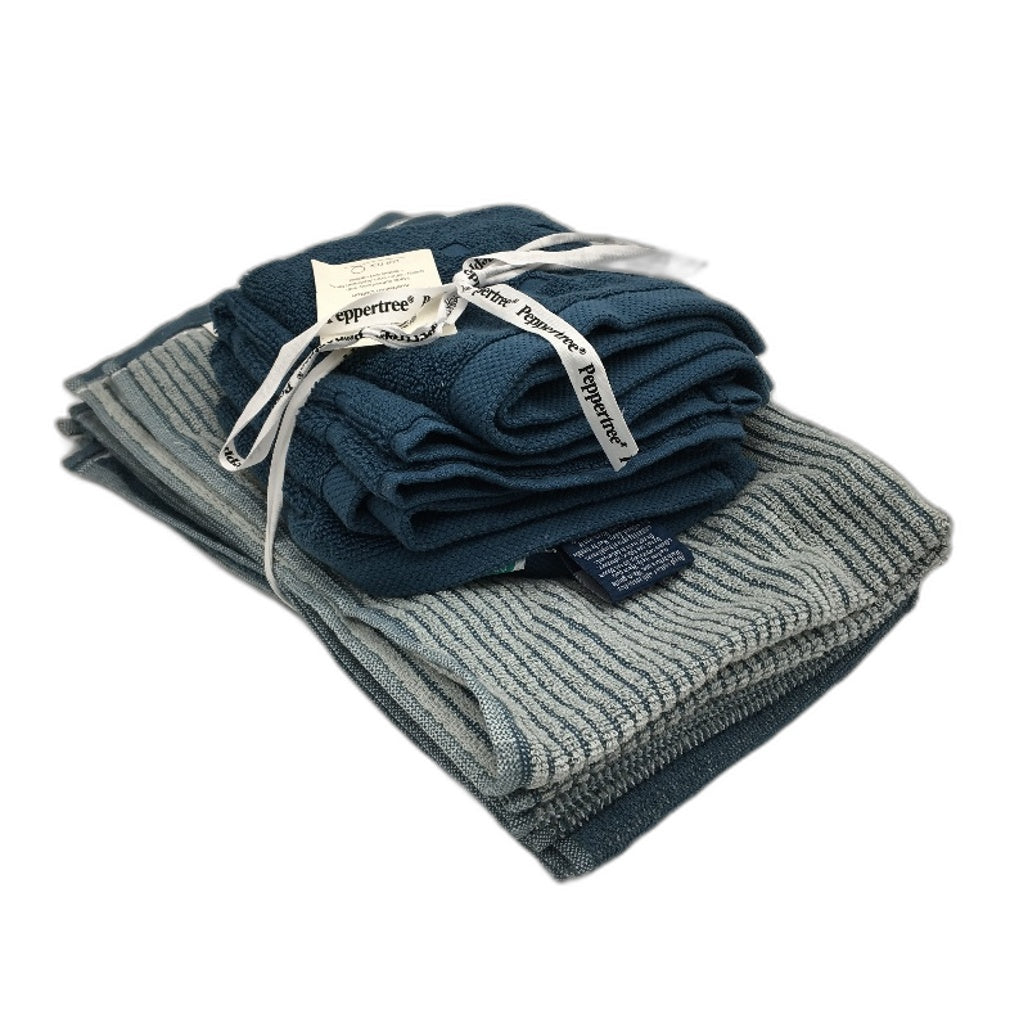 Kirkton House 8Pce Steel Blue Patterned 4 Hand Towels & 4 Face Washers Pack NEW