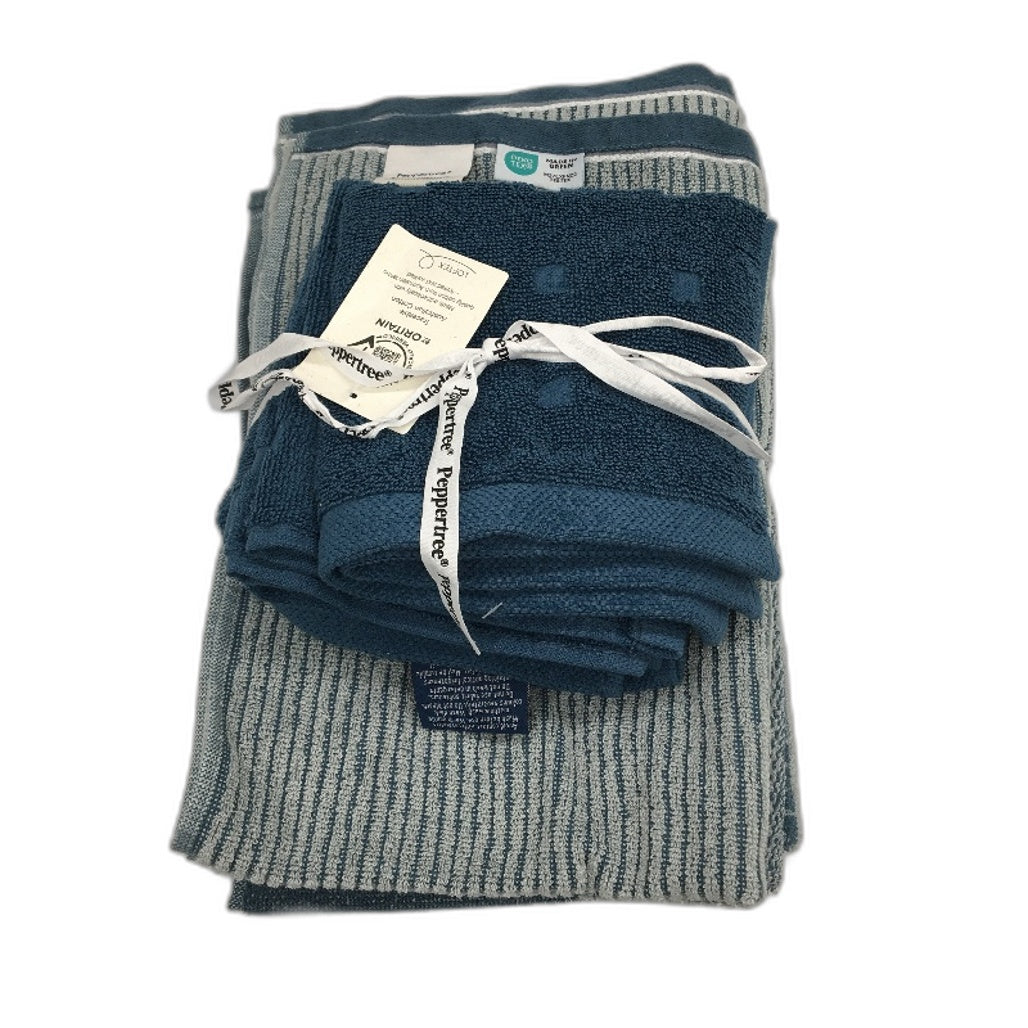 Kirkton House 8Pce Steel Blue Patterned 4 Hand Towels & 4 Face Washers Pack NEW