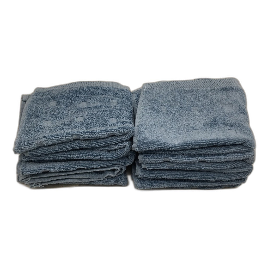 Kirkton House 10 Piece Sky Blue Square Patterned Luxe Face Washers Pack NEW
