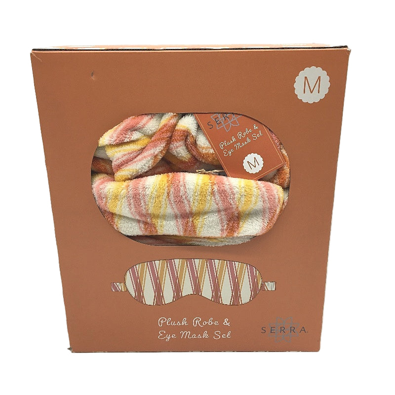 Serra Orange Striped Soft Plush Robe & Eye Mask Gift Set Ladies Size M NEW