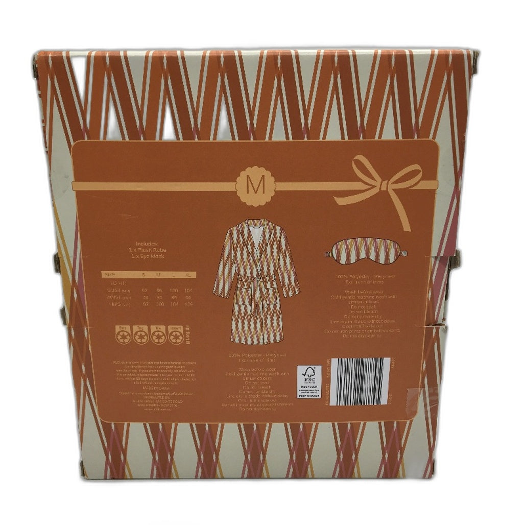 Serra Orange Striped Soft Plush Robe & Eye Mask Gift Set Ladies Size M NEW