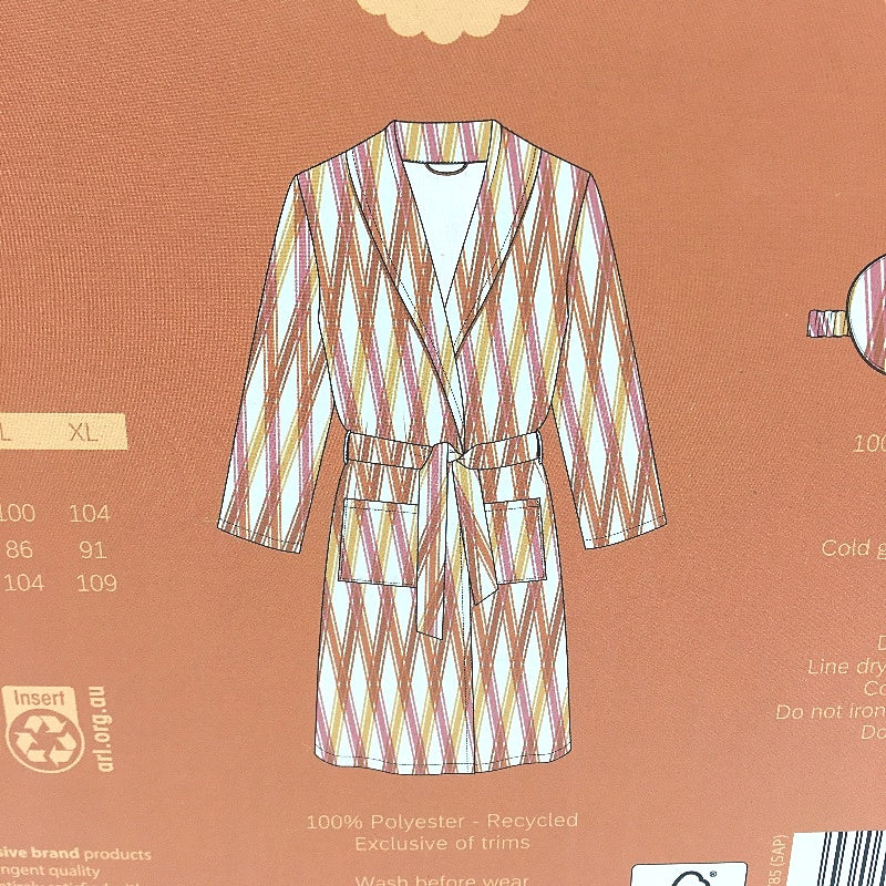 Serra Orange Striped Soft Plush Robe & Eye Mask Gift Set Ladies Size M NEW