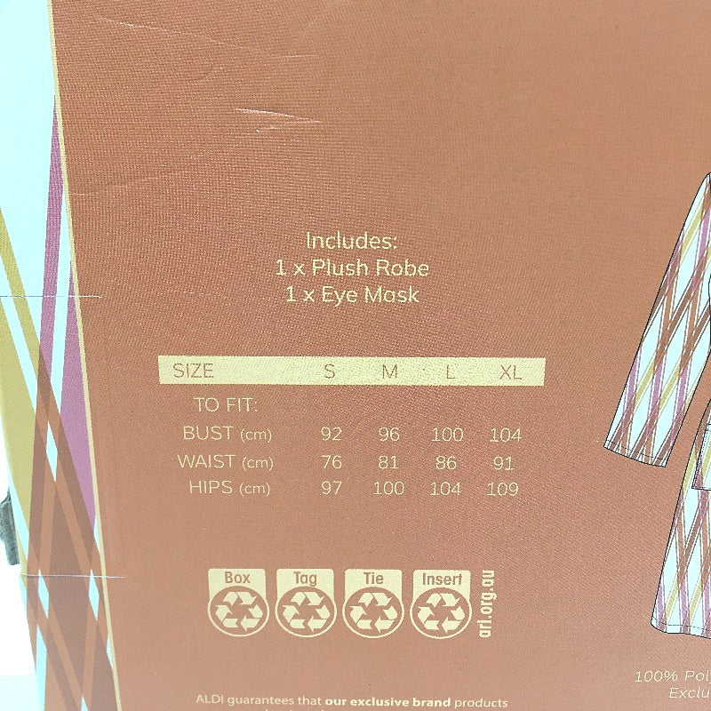 Serra Orange Striped Soft Plush Robe & Eye Mask Gift Set Ladies Size M NEW