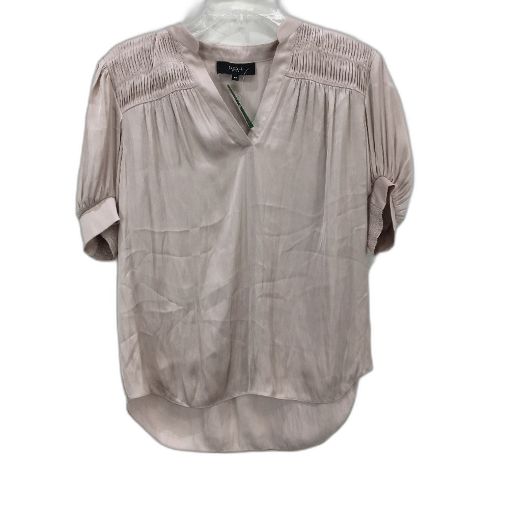Basque Petites Soft Pink Silky Satin Short Sleeve V Neck Blouse Ladies Sz 10 NEW