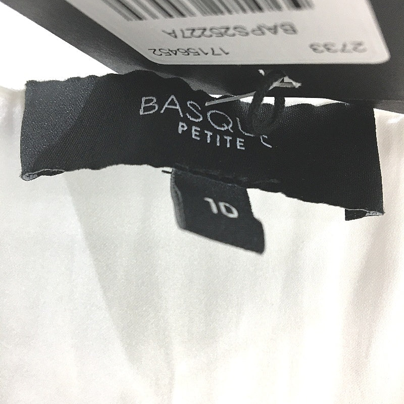 Basque Petites Ivory White Silky Satin Short Sleeve V Neck Blouse Size 10 NEW