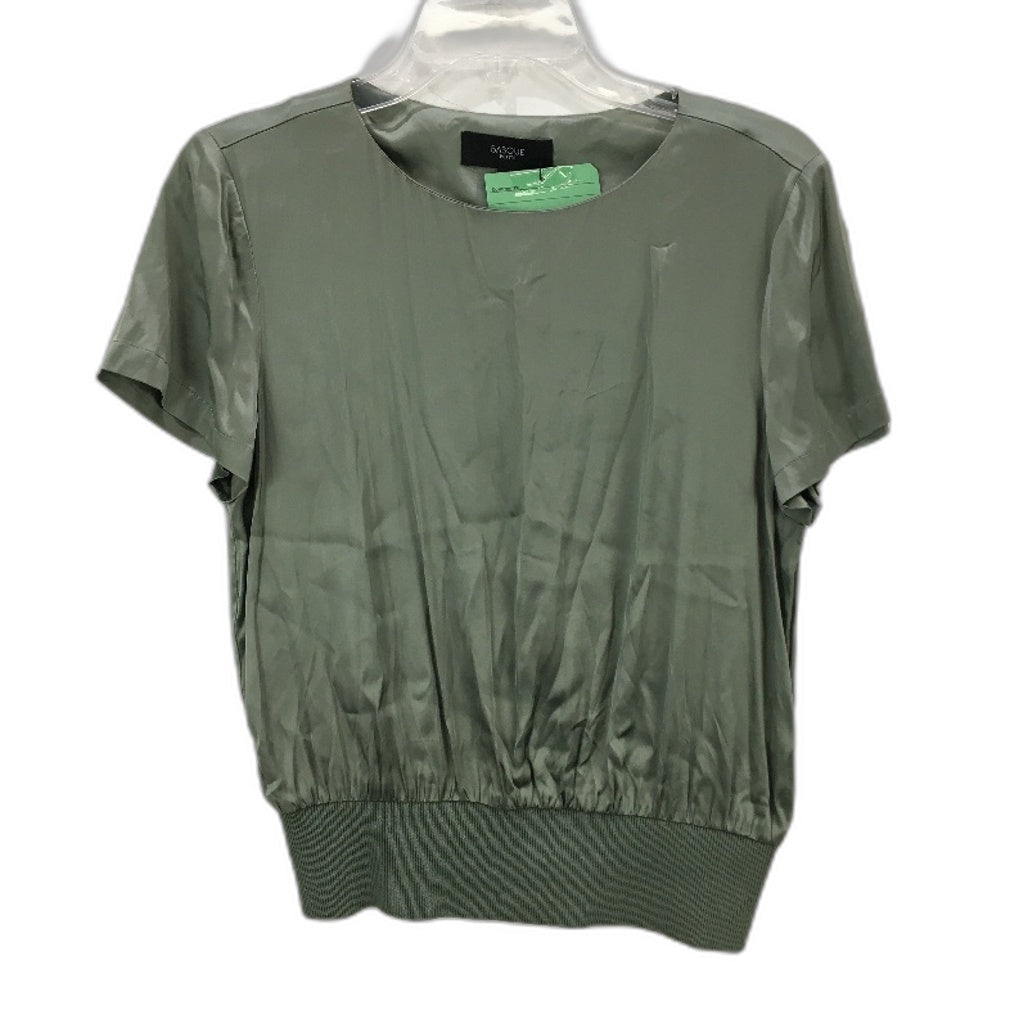 Basque Petites Sage Green Satin Short Sleeve Ribbed Waist Blouse Top Size 10 NEW