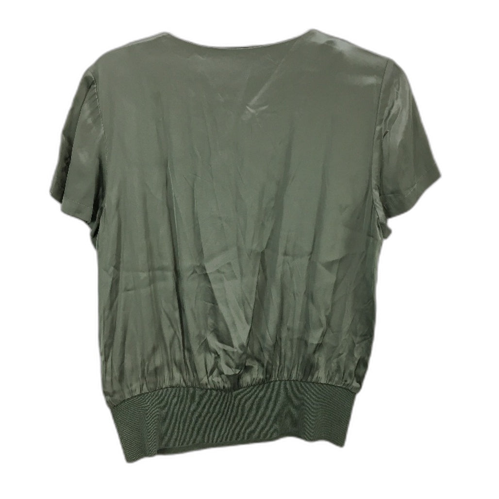 Basque Petites Sage Green Satin Short Sleeve Ribbed Waist Blouse Top Size 10 NEW