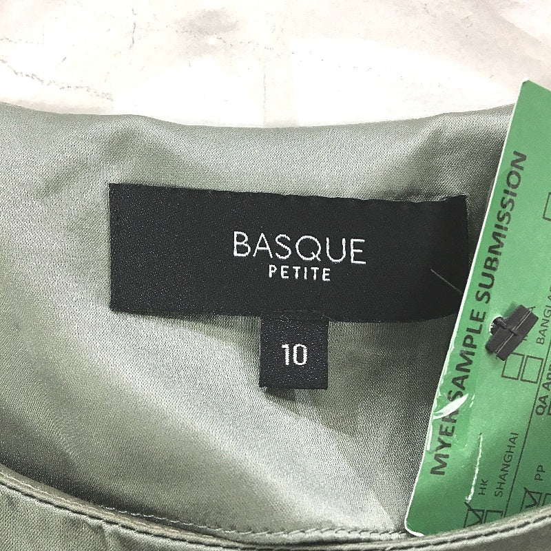 Basque Petites Sage Green Satin Short Sleeve Ribbed Waist Blouse Top Size 10 NEW