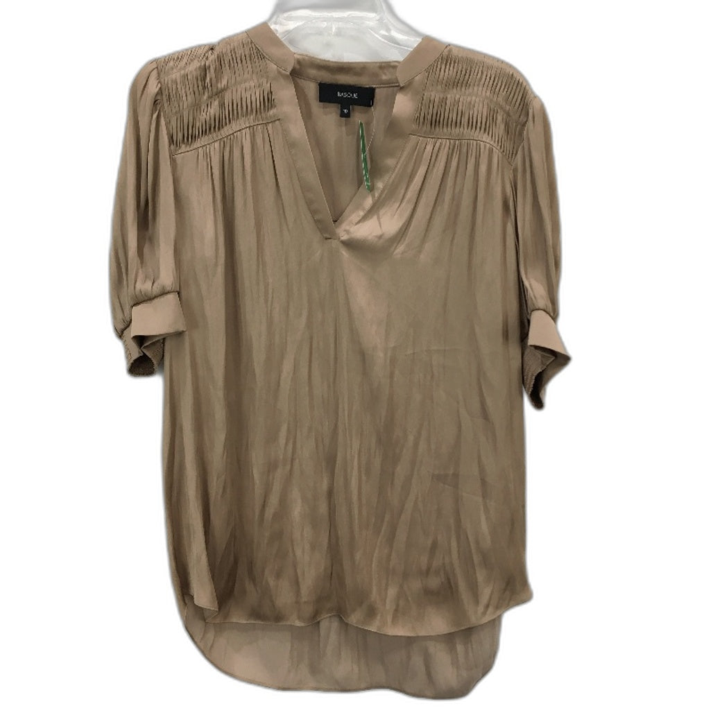 Basque Petites Camel Tan Silky Satin Pin Tuck V Neck Blouse Ladies Size 10 NEW