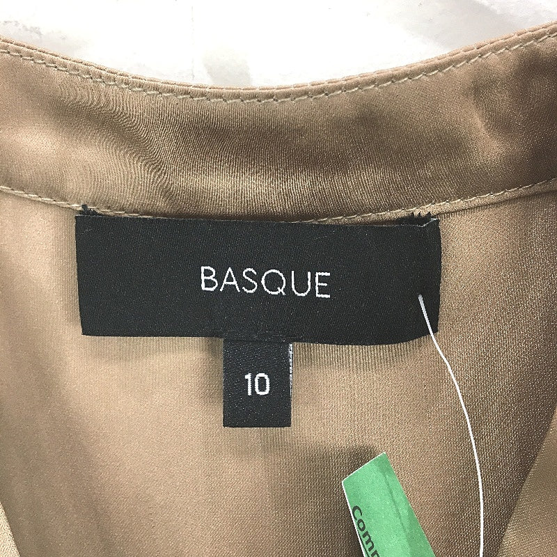 Basque Petites Camel Tan Silky Satin Pin Tuck V Neck Blouse Ladies Size 10 NEW