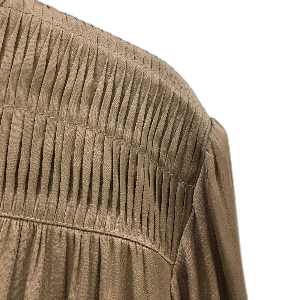 Basque Petites Camel Tan Silky Satin Pin Tuck V Neck Blouse Ladies Size 10 NEW