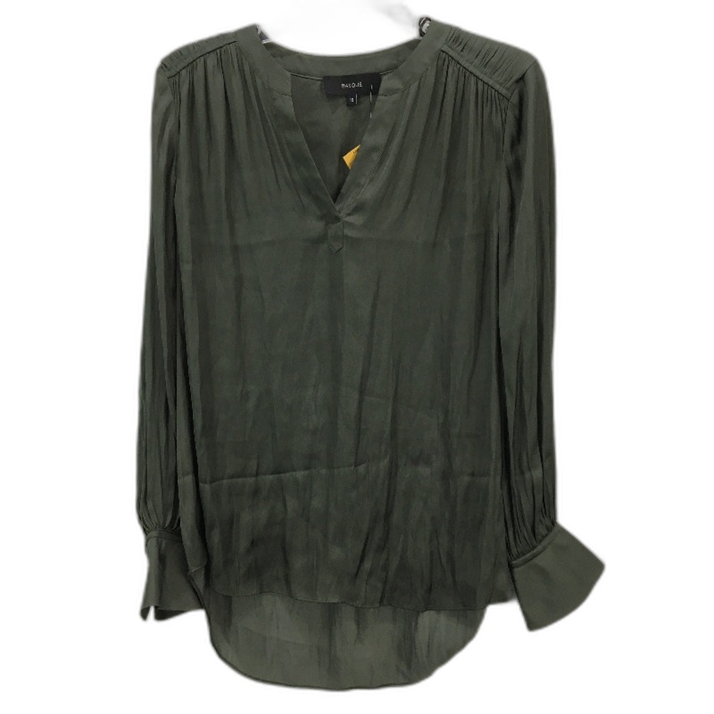 Basque Petites Dark Green Silky Long Sleeve V Neck Blouse Ladies Size 10 NEW
