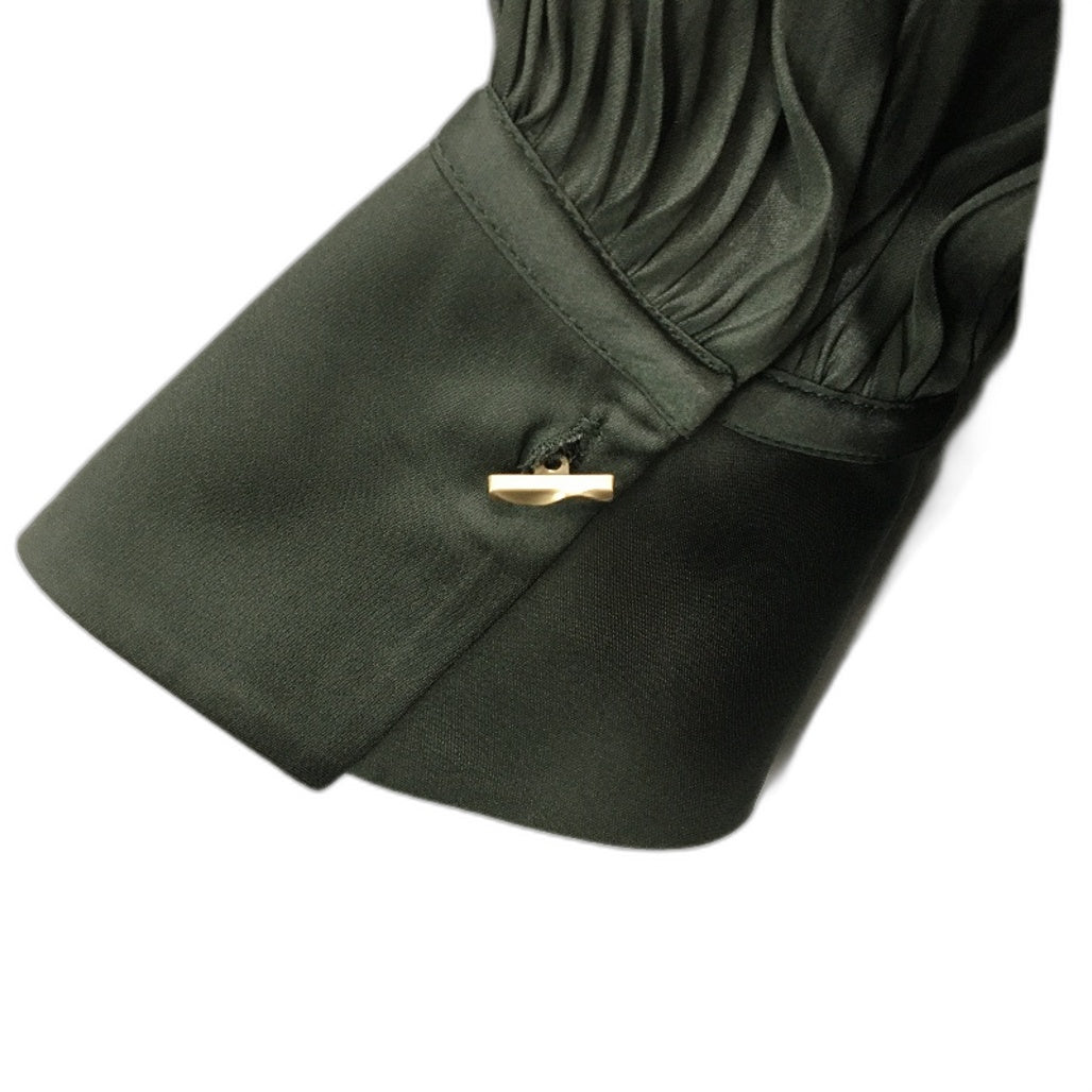 Basque Petites Dark Green Silky Long Sleeve V Neck Blouse Ladies Size 10 NEW