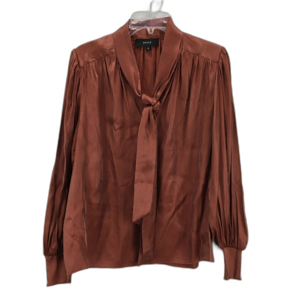 Basque Petites Rust Brown Silky Long Sleeve Tie Neck Blouse Ladies Size 10 NEW