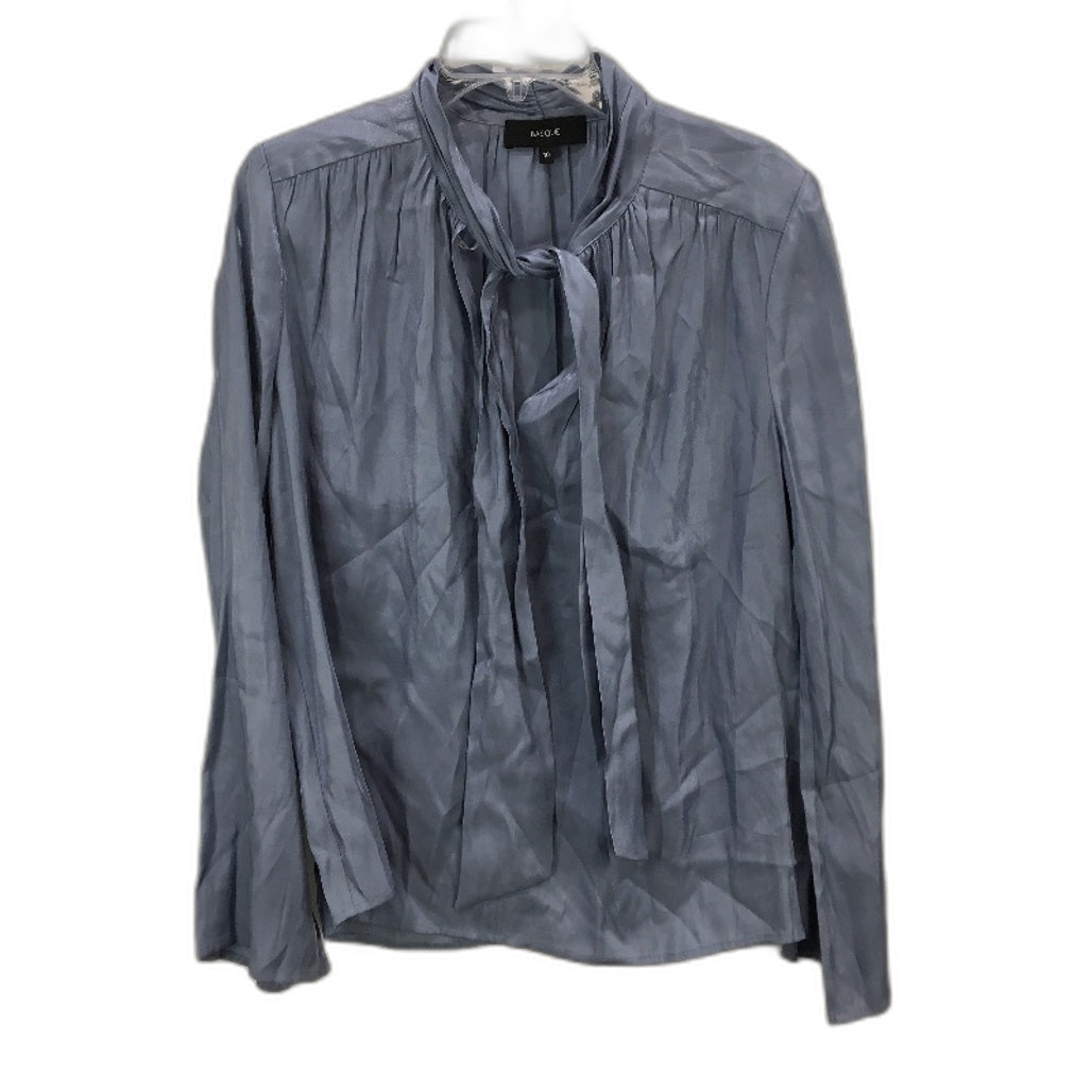 Basque Petites Bluish Grey Silky Long Sleeve Tie Neck Blouse Ladies Size 10 NEW