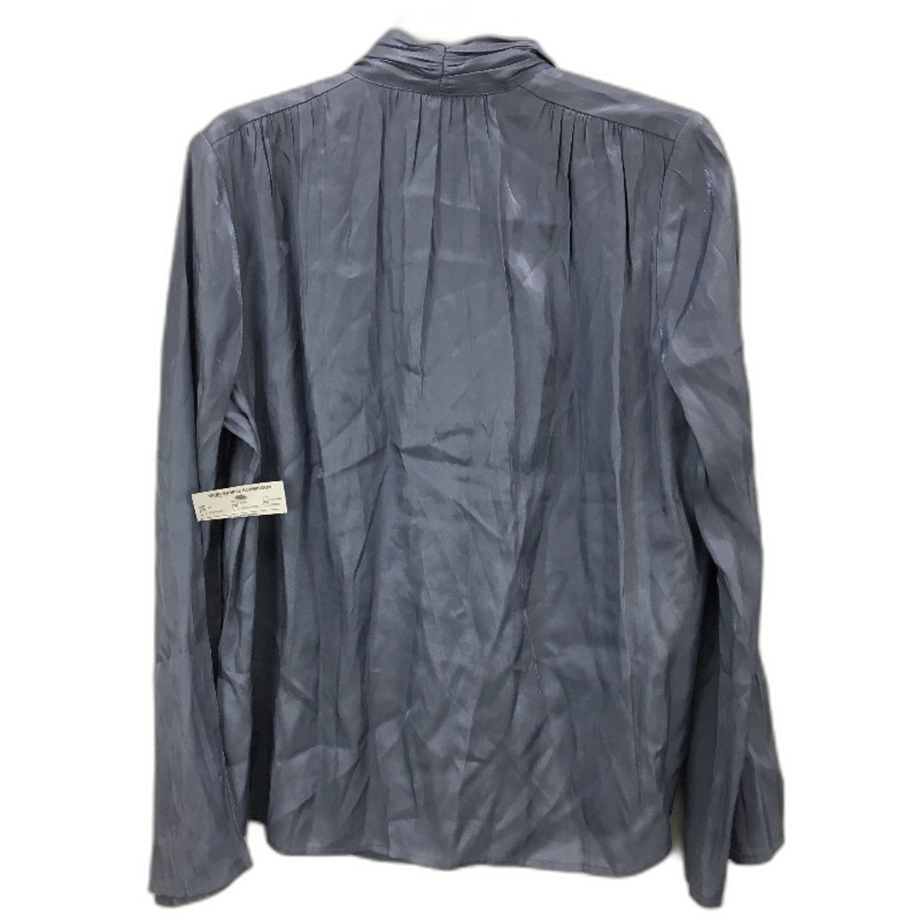 Basque Petites Bluish Grey Silky Long Sleeve Tie Neck Blouse Ladies Size 10 NEW