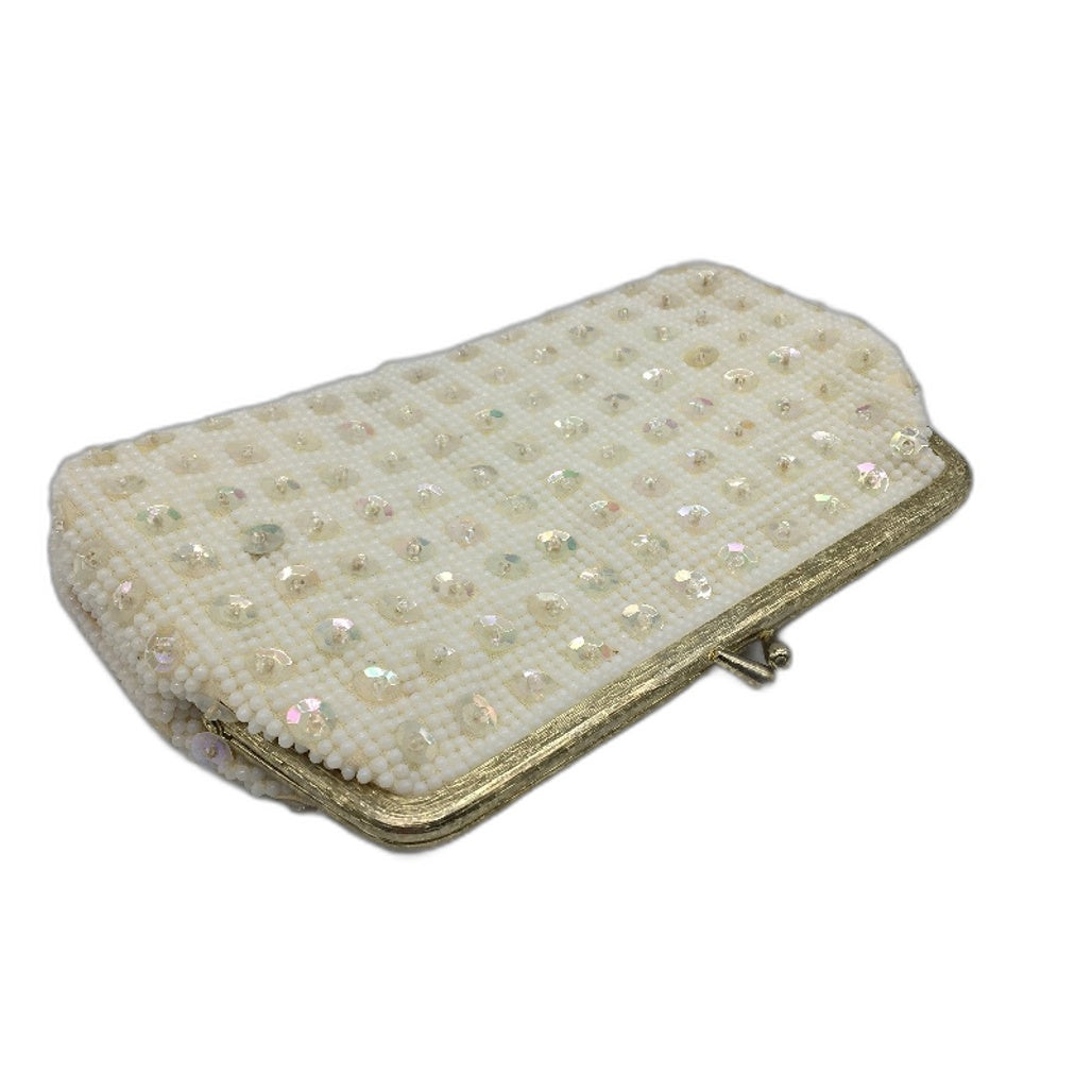 Vintage Set of 2 beaded & Sequined White & Gold Accent Small Purses