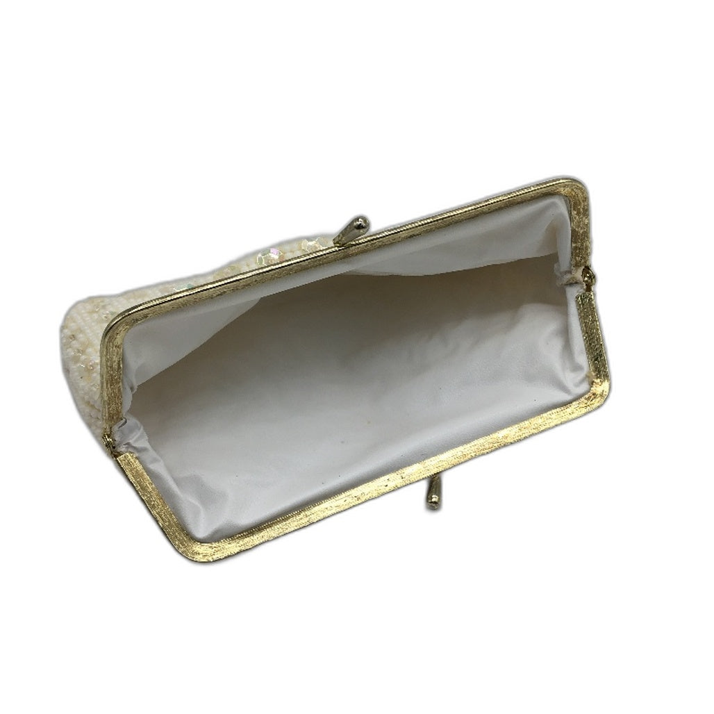 Vintage Set of 2 beaded & Sequined White & Gold Accent Small Purses