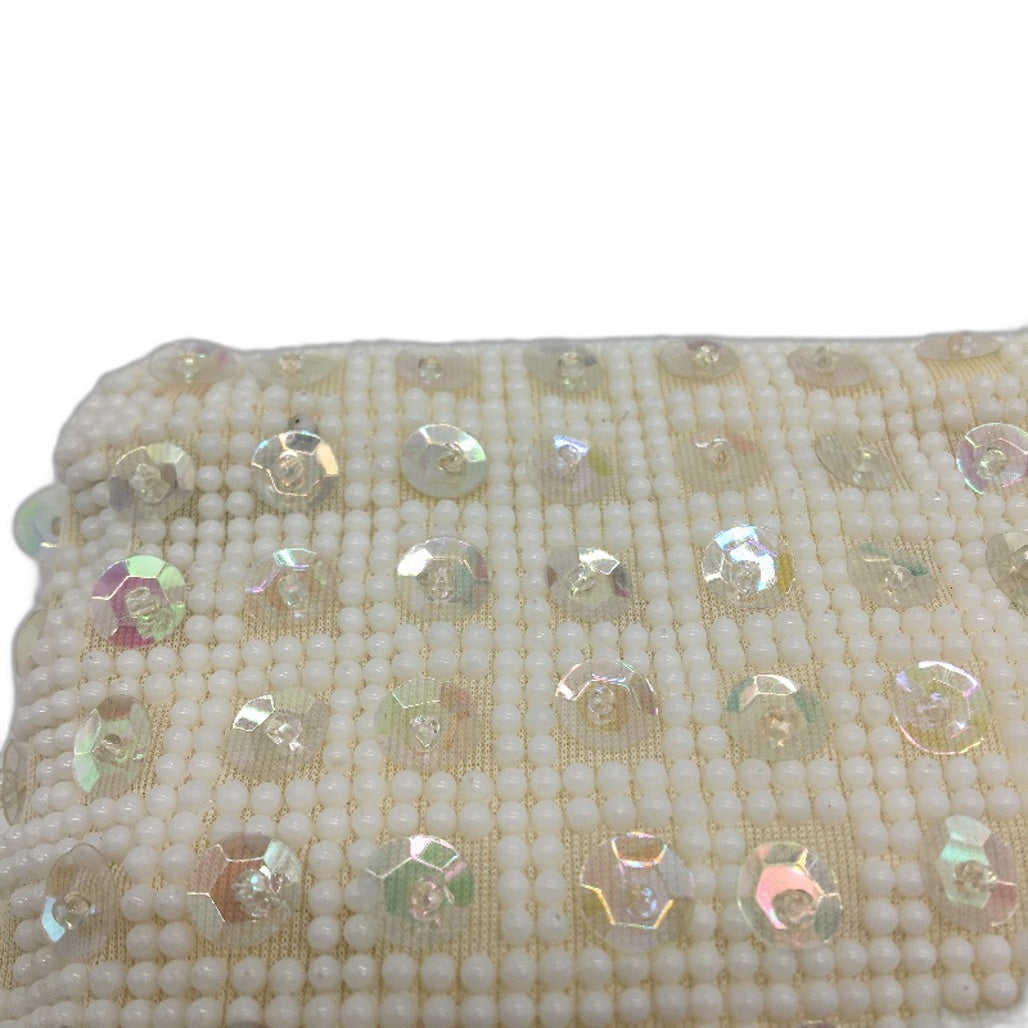 Vintage Set of 2 beaded & Sequined White & Gold Accent Small Purses