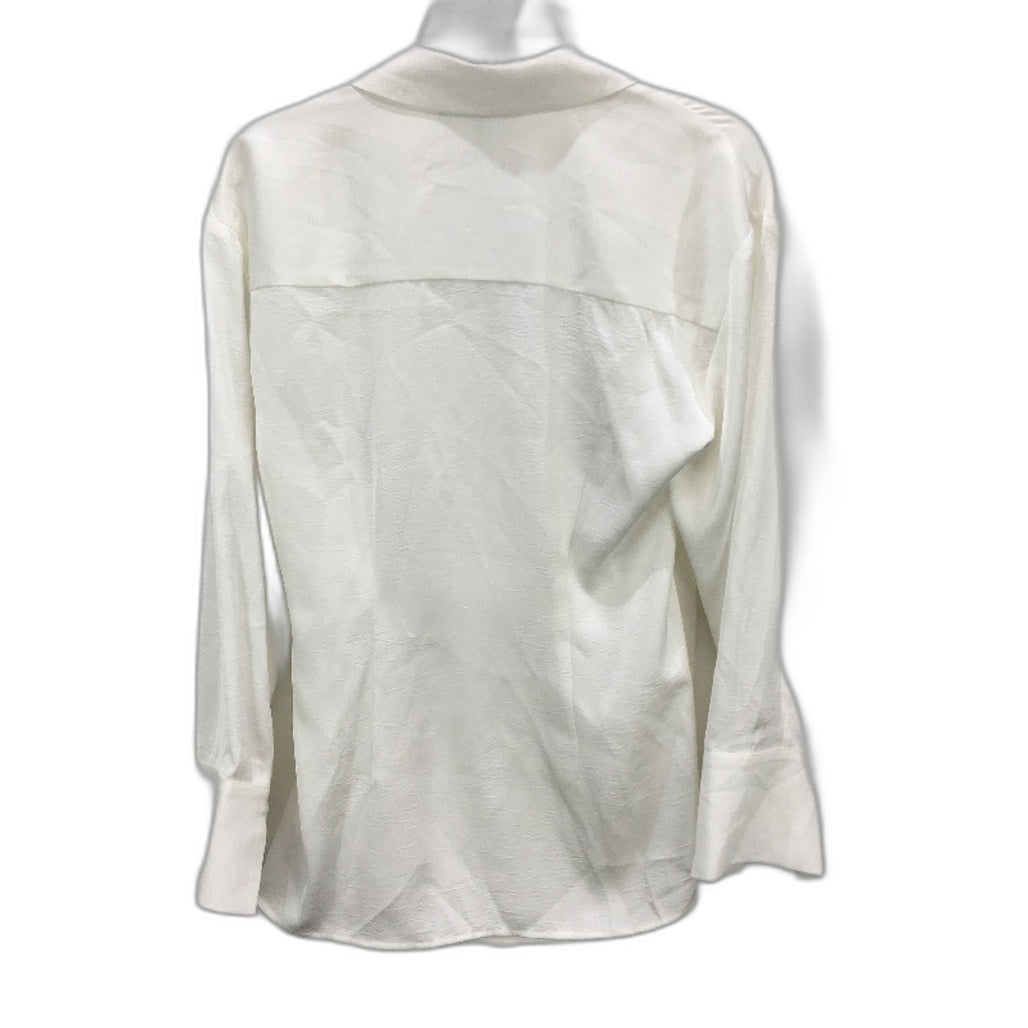 Basque Petites Ivory White Silky Long Sleeve Tie Up Tunic Blouse Size 10 NEW