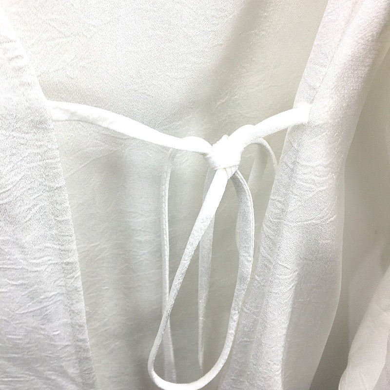 Basque Petites Ivory White Silky Long Sleeve Tie Up Tunic Blouse Size 10 NEW