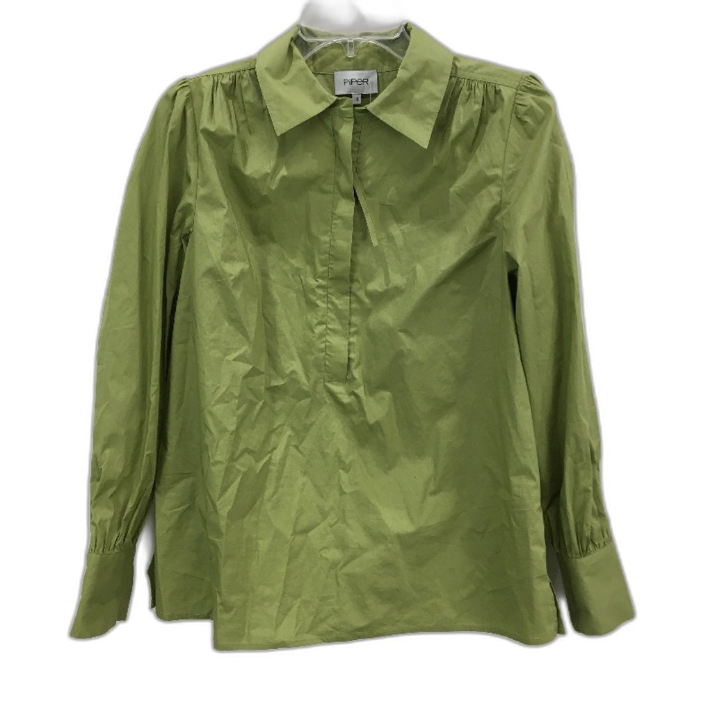 Myers Piper Leaf Green Organic Cotton Half Zipper Neck Blouse Ladies Size 10 NEW