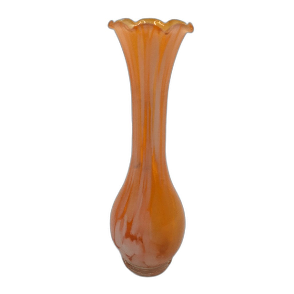 Vintage Orange & White Streaked Hand Crafted Glass Bud Vase 20cm