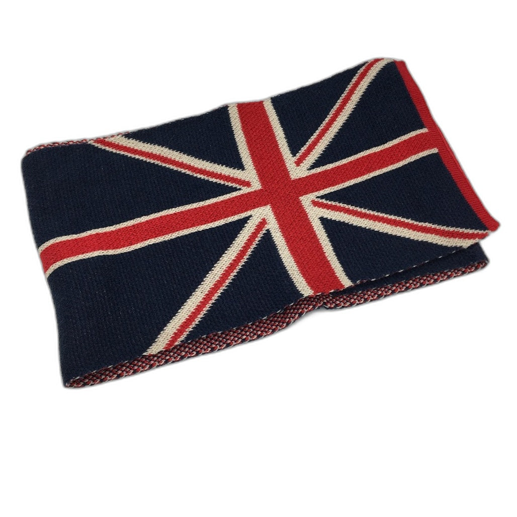 VINTAGE Navy Blue & Red Union Jack British United Kingdom Knitted Scarf 192x25cm