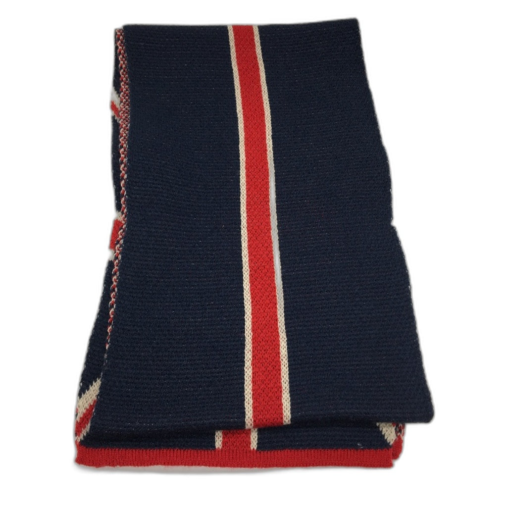 VINTAGE Navy Blue & Red Union Jack British United Kingdom Knitted Scarf 192x25cm