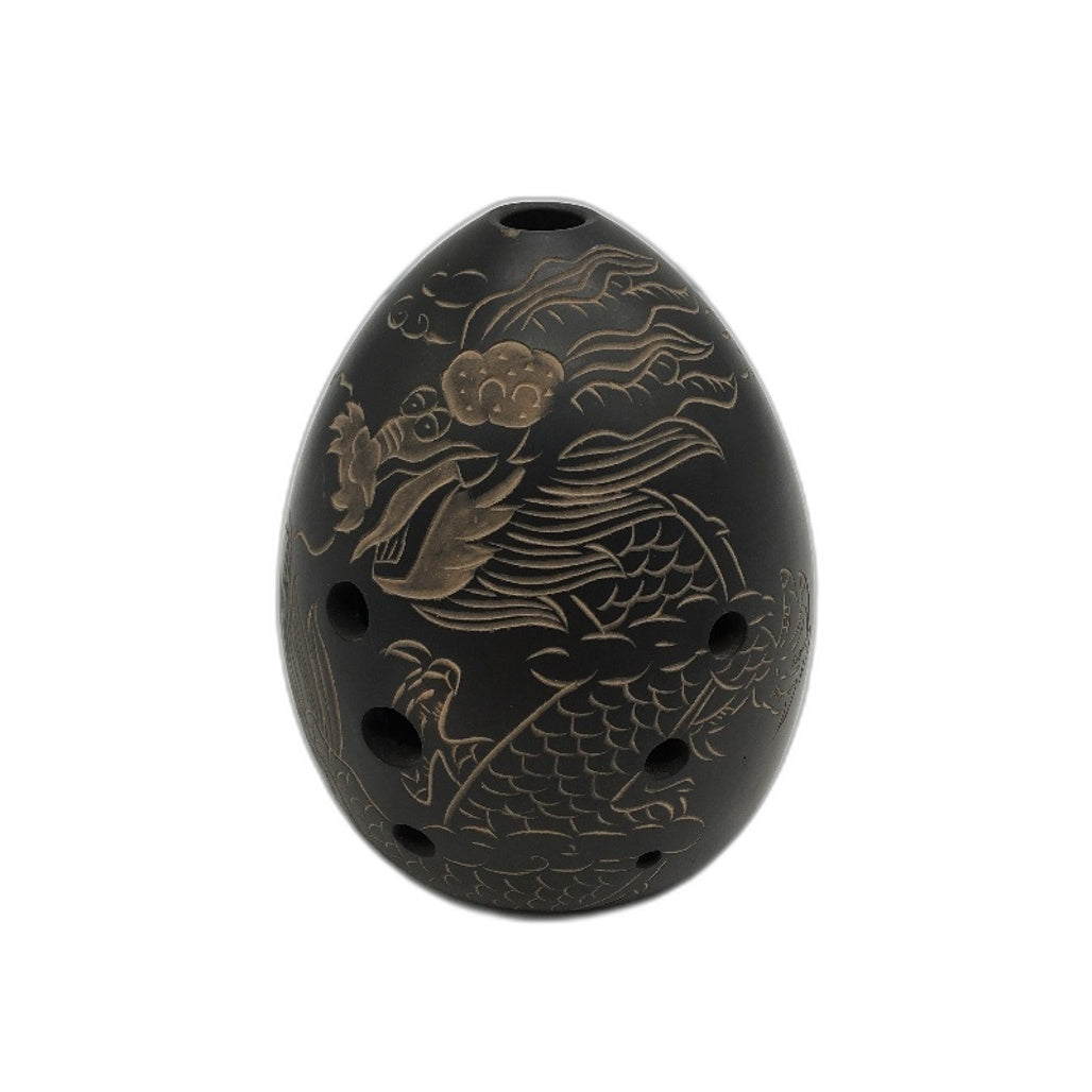VINTAGE Japanese Stamped Egg Shape Brown Stoneware Dragon Etched Incense Burner