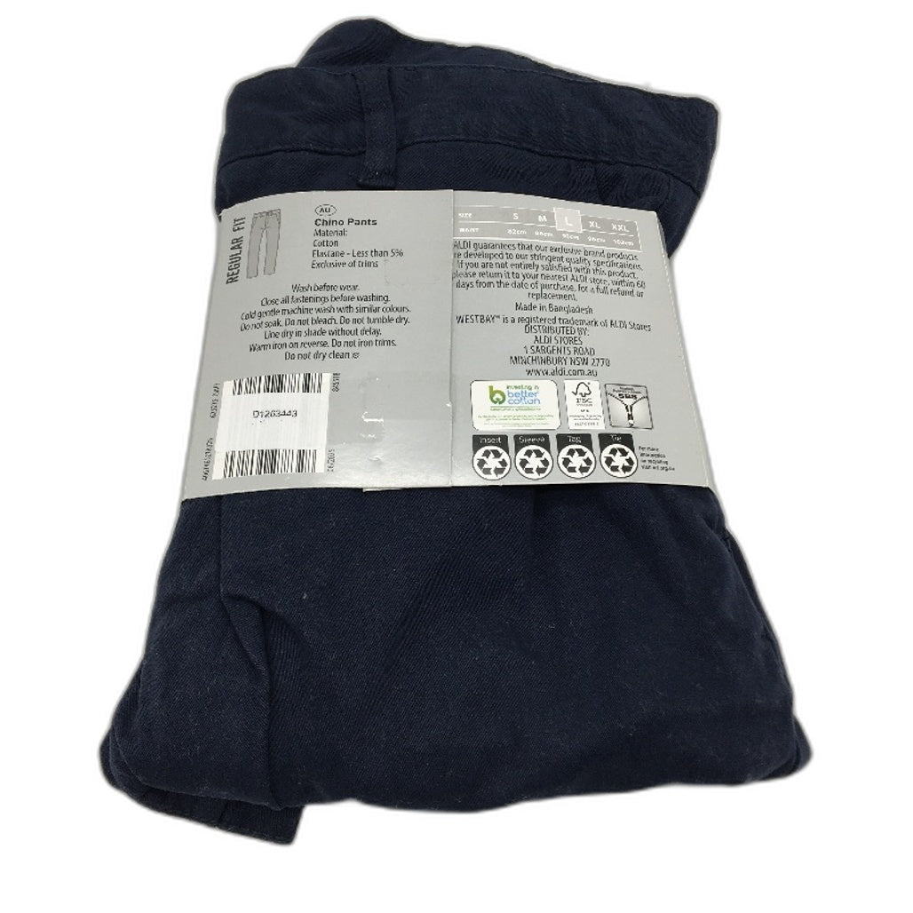 Westbay Navy Blue Cotton Regular Fit Chino Pants Mens Size L NEW