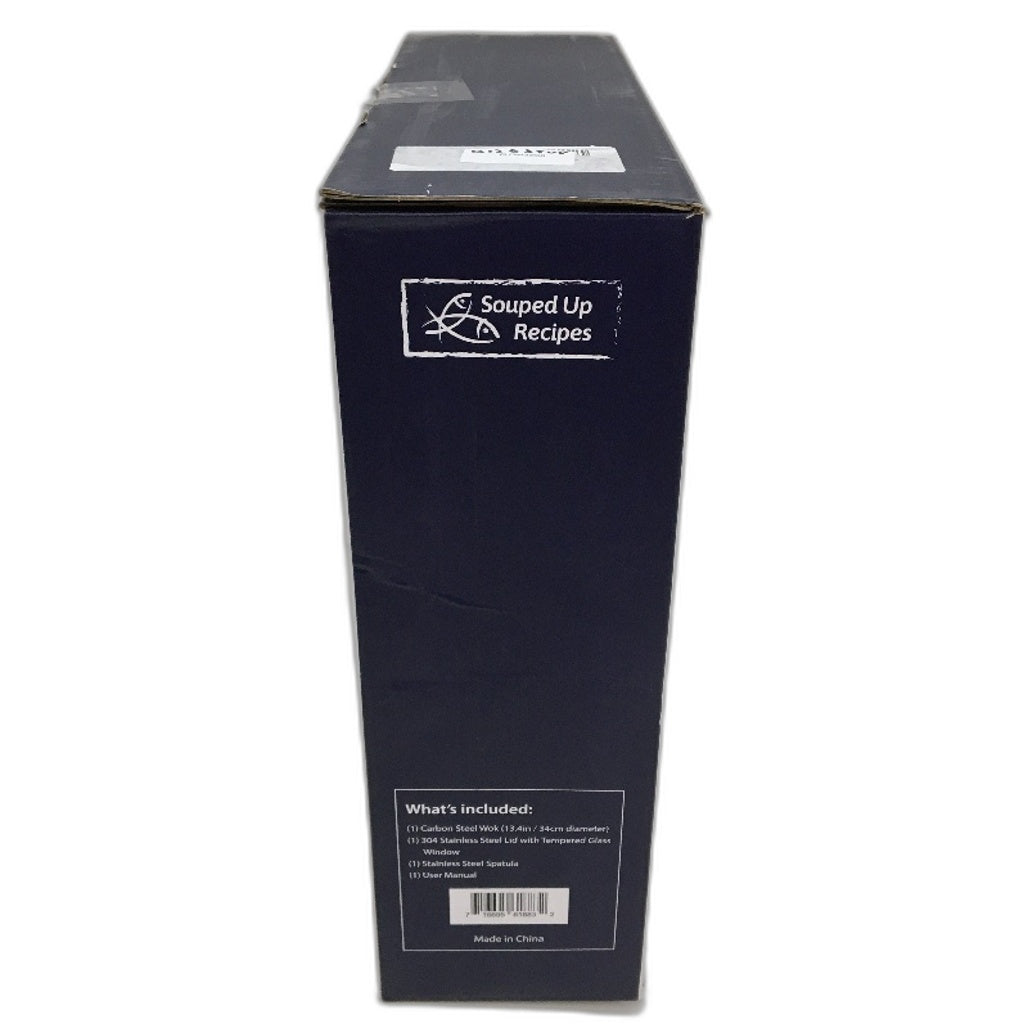 Souped Up Recipes Preseasoned 13.4 Inch Carbon Steel Wok With Lid & Spatula NEW