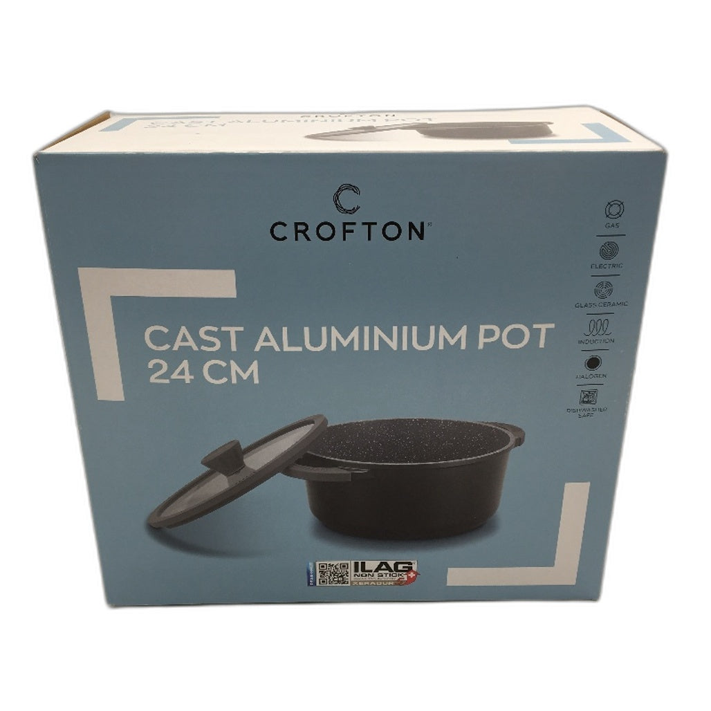 Crofton Die Cast Aluminium Pot 24cm 4,2L Heat Insulating Silicone Handles NEW