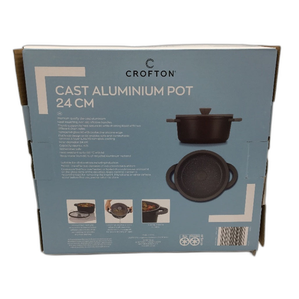 Crofton Die Cast Aluminium Pot 24cm 4,2L Heat Insulating Silicone Handles NEW