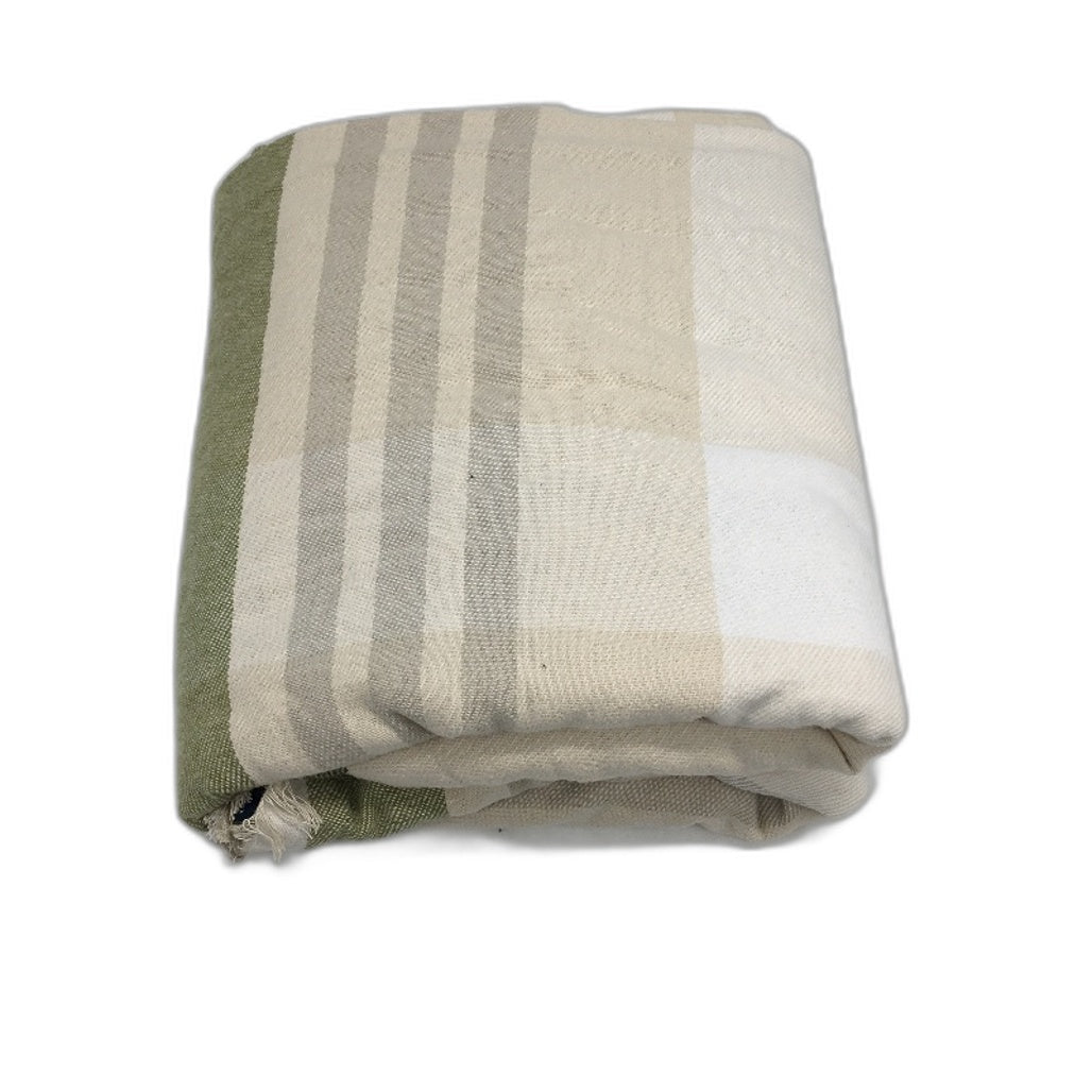 Kirkton House Soft Cotton Lightweight Green Tan Check Throw Blanket 250cm NEW