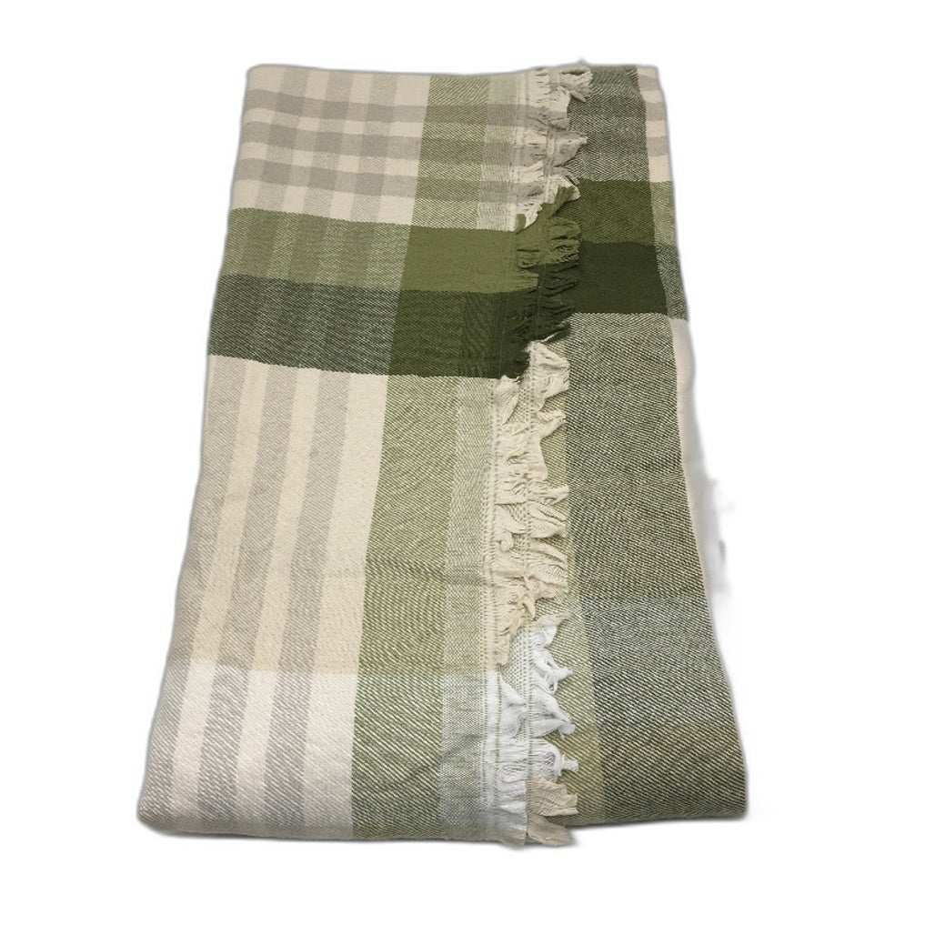 Kirkton House Soft Cotton Lightweight Green Tan Check Throw Blanket 250cm NEW