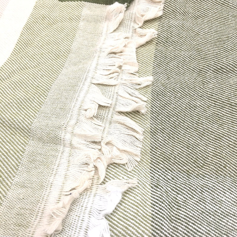 Kirkton House Soft Cotton Lightweight Green Tan Check Throw Blanket 250cm NEW