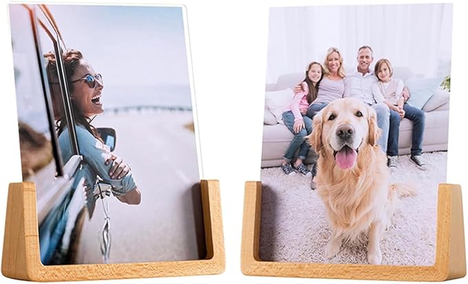 Acrylic Photo Picture Frame Stand With Wooden Base 2 Pack Desktop Display Menu