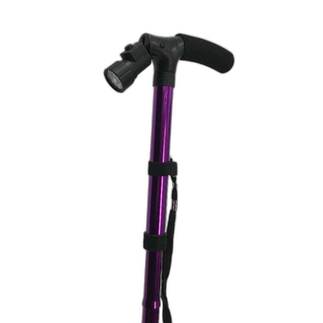 Folding Cane Walking Stick Built In LED Light Extra Wide Pivoting Head Portable