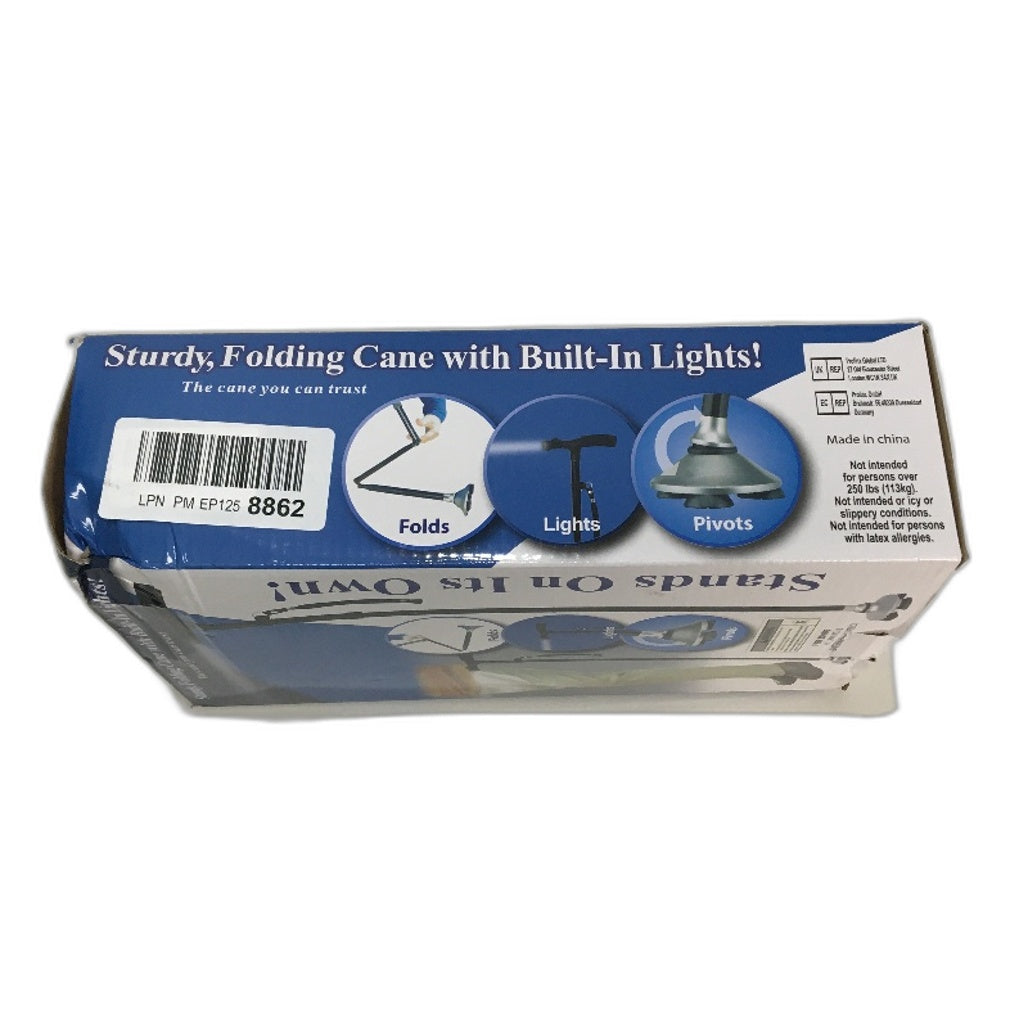 Folding Cane Walking Stick Built In LED Light Extra Wide Pivoting Head Portable