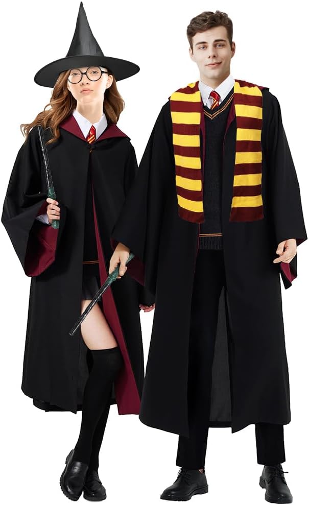 Harry Potter Gryffindor Cloak Robe Costume 6 PCS Set For Adults Kids Size XXL