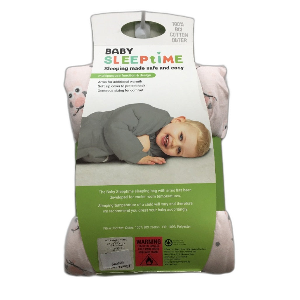 Baby Sleeptime With Arms Pink Owls Sleepingbag Size 2-3 18-36 Months NEW