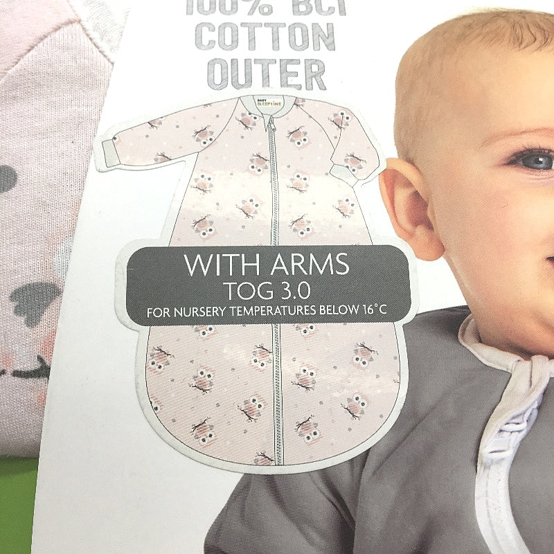 Baby Sleeptime With Arms Pink Owls Sleepingbag Size 2-3 18-36 Months NEW