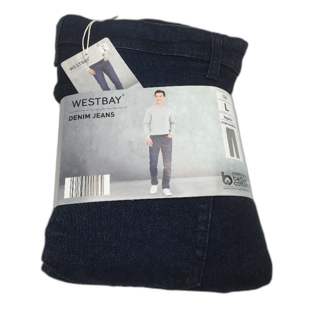 Westbay Regular Fit Straight Leg Mid Rise Mid Blue Denim Jeans Mens Size L NEW