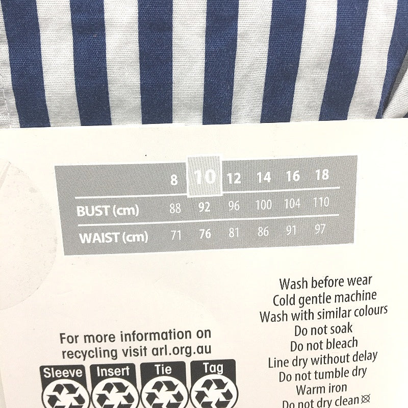 Serra 100% Cotton Navy Striped Long Sleeve Relaxed Fit Shirt Ladies Size 10 NEW