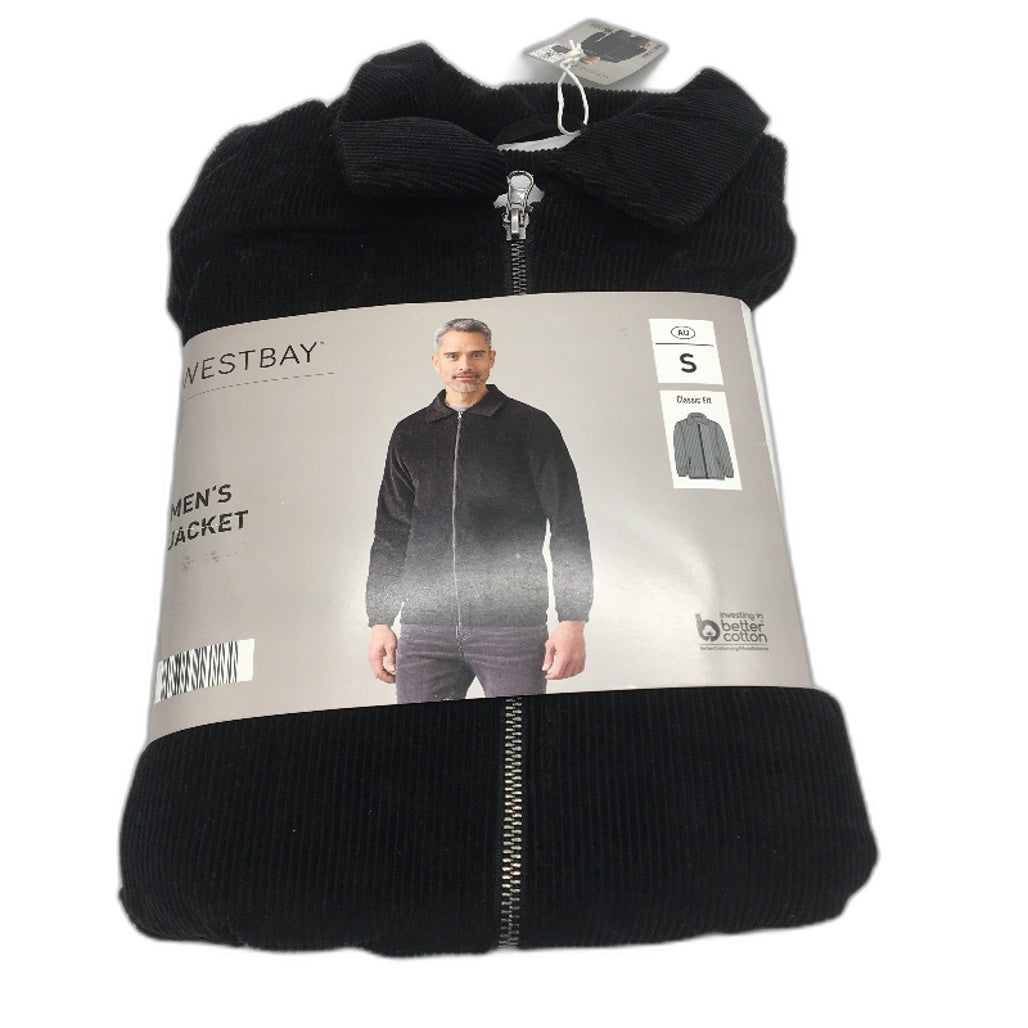 Westbay Black Corduroy Classic Fit 100% Cotton Zip Up Jacket Mens Size S NEW