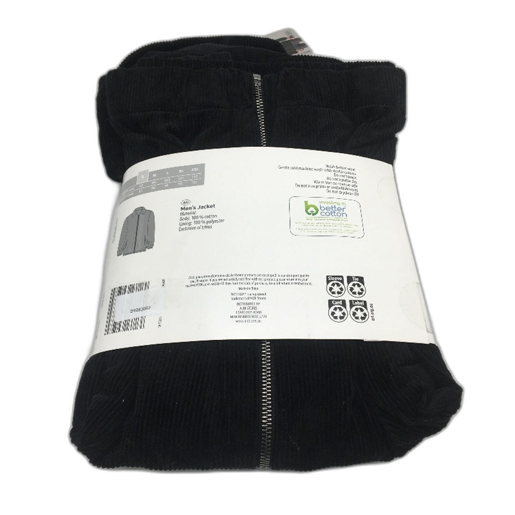 Westbay Black Corduroy Classic Fit 100% Cotton Zip Up Jacket Mens Size S NEW