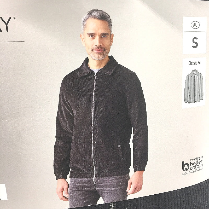 Westbay Black Corduroy Classic Fit 100% Cotton Zip Up Jacket Mens Size S NEW