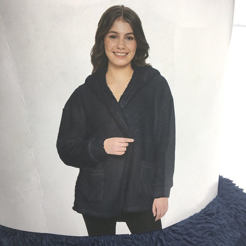 Serra Navy Super Soft Long Sleeve Fleece Hooded Lounge Cardigan Size L NEW